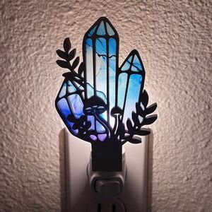Crystal Mushroom Handmade Night Light Blue Purple Wall Plug-In LED